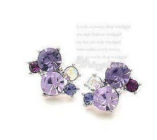 711 Korean Fashion purple crystall Earrings  
