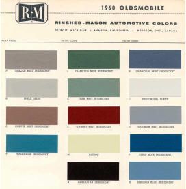 1960 OLDSMOBILE PAINT COLOR SAMPLE CHIPS CARD COLORS  