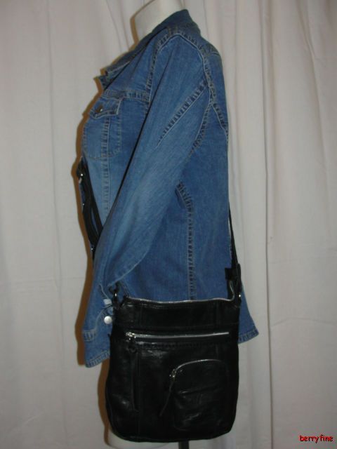BFS01~NINA BOSSI Super Soft Black Leather Cross body Shoulder Bag 