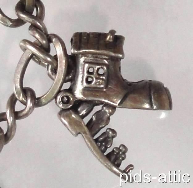Vintage Sterling Silver Charm Bracelet with Unusual Old Mother Hubbard 