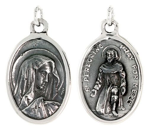 Sterling Silver Virgin Mary and St. Peregrine 15/16 X 5/8 (24 mm X 16 
