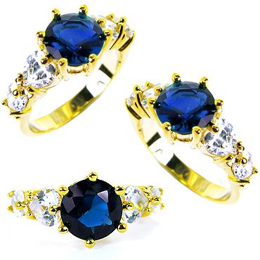 FASHION PERSONALITY BLUE SAPPHIRE YELLOW GOLD GP COCKTAIL JEWELRY RING 