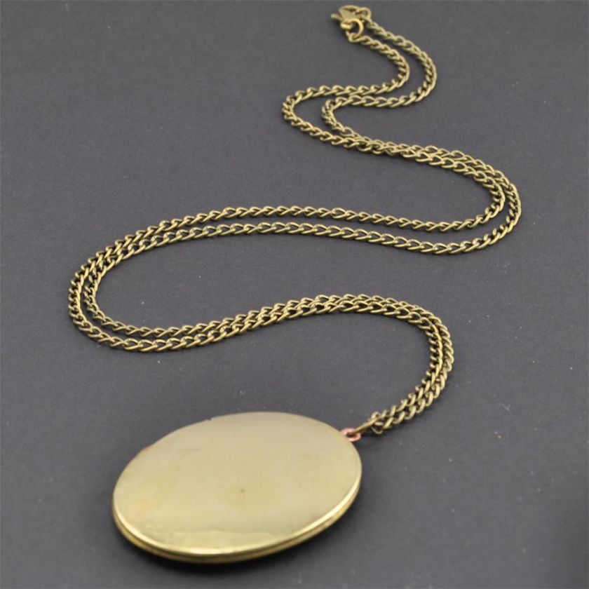 LARGE Brass VINTAGE Locket Long Necklace,Plain,Antique  