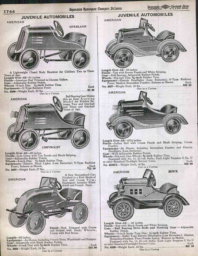 1935 ad American Pedal Cars Chevrolet Buick Overland Lights Horn 