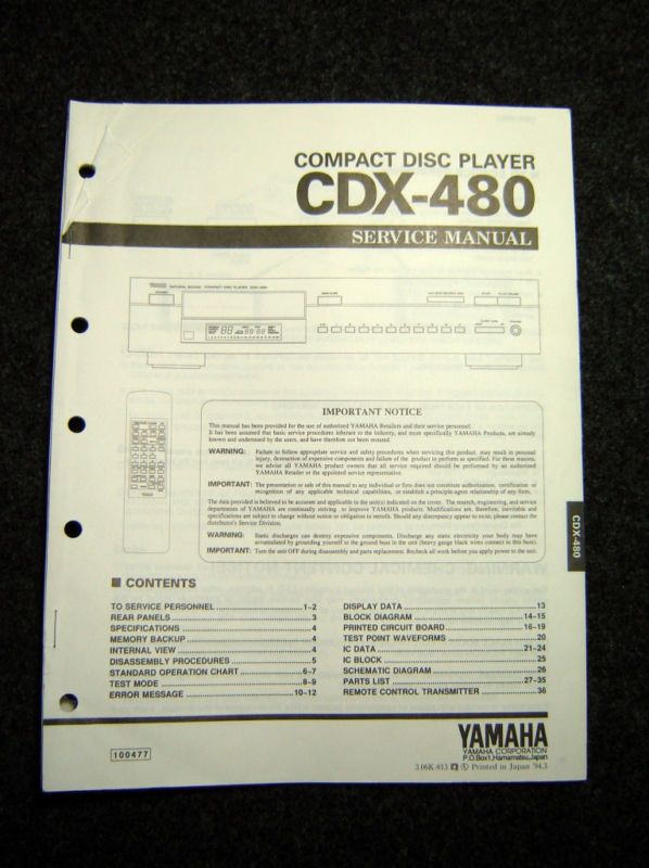 Original Yamaha CDX 480 Service Manual  