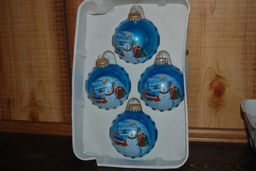 Blustery Snowman Fun Globe Christmas Ornaments Blue  