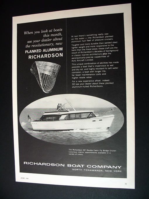 Richardson 40 ft Fly Bridge Cruiser yacht boat print Ad  